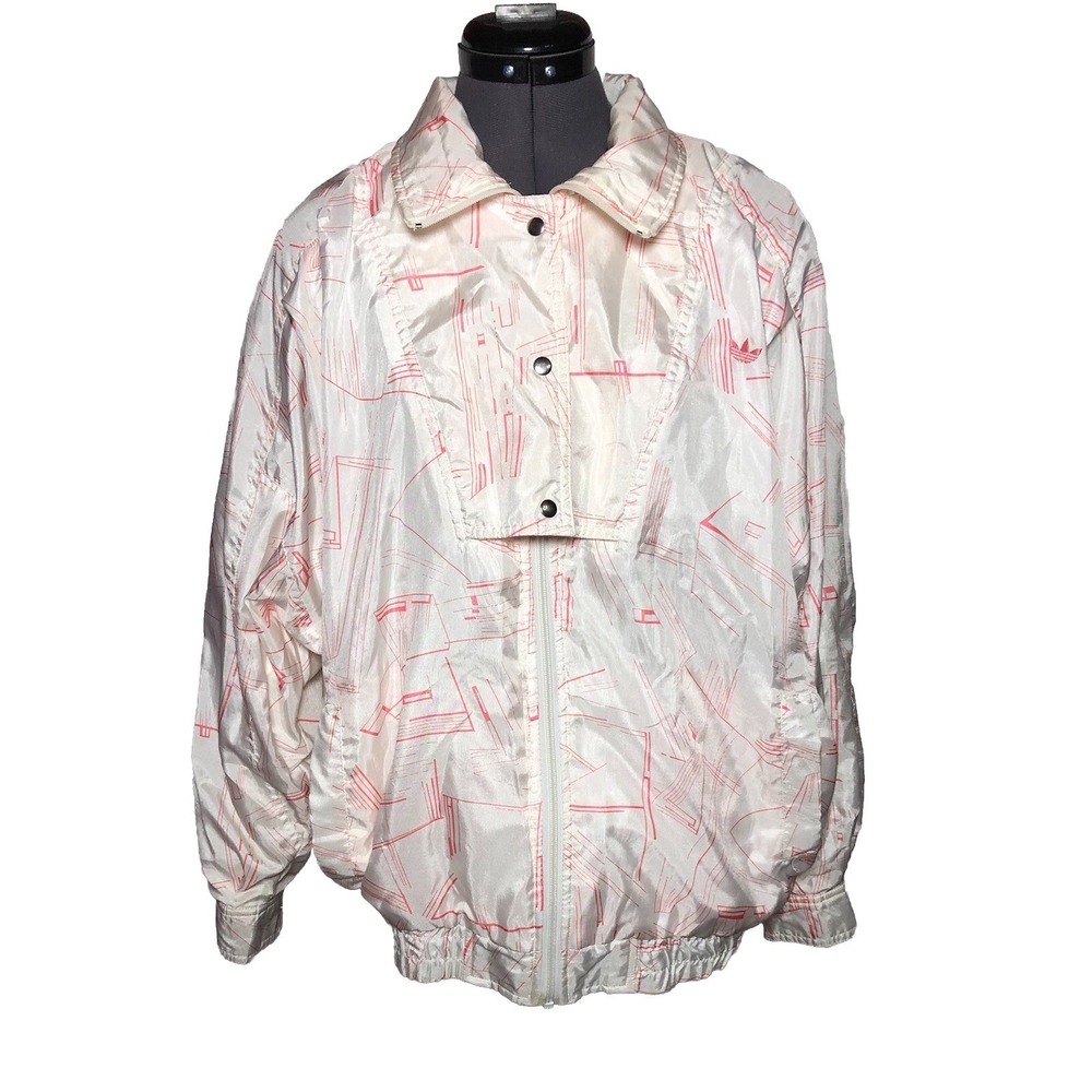 Vintage 80s 90s Adidas Trefoil Women's Coral White Geometric Tracksuit Set M - Picture 4 of 16